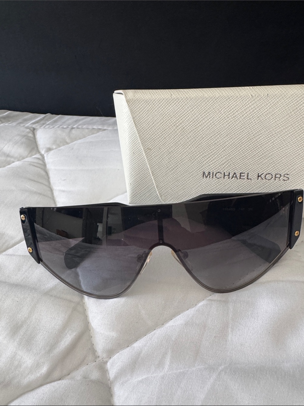 Michael Kors Black Smoke Shield Sunglasses with Gold Accents - Picture 2 of 4
